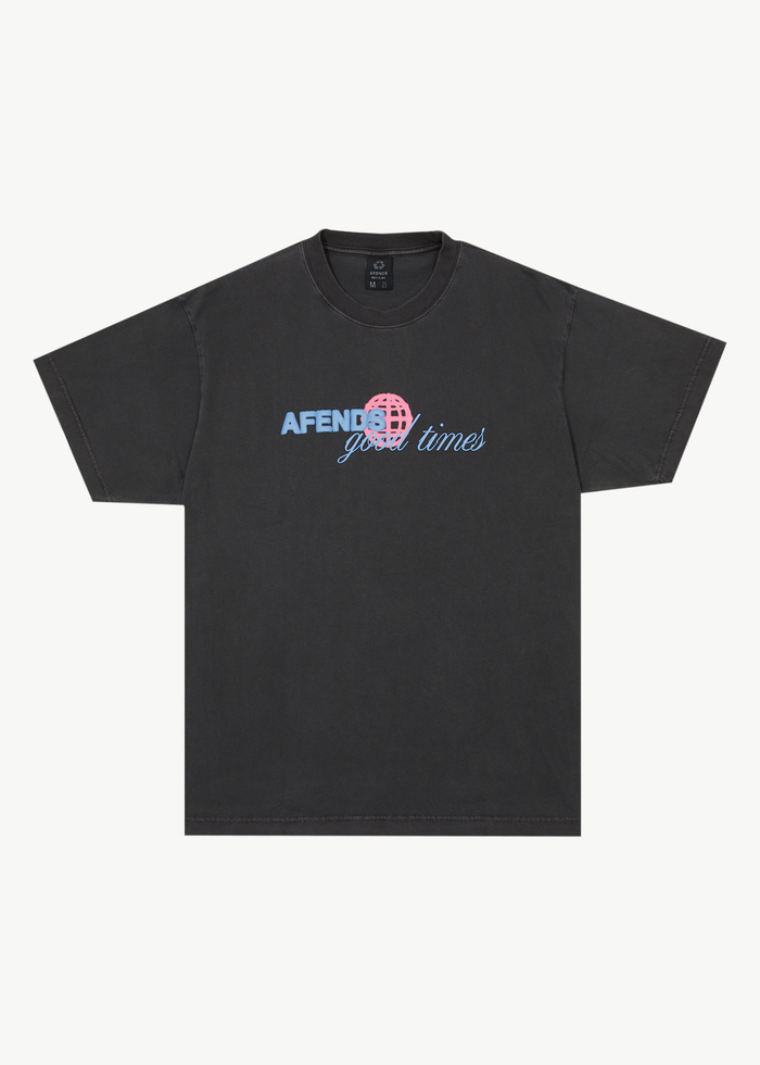 Afends Mens Good Times - Graphic Boxy  T-Shirt - Stone Black - Streetwear - Sustainable Fashion