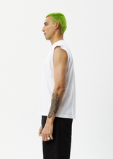 AFENDS Mens Limits - Graphic Sleeveless T-Shirt - White - Afends mens limits   graphic sleeveless t shirt   white   streetwear   sustainable fashion