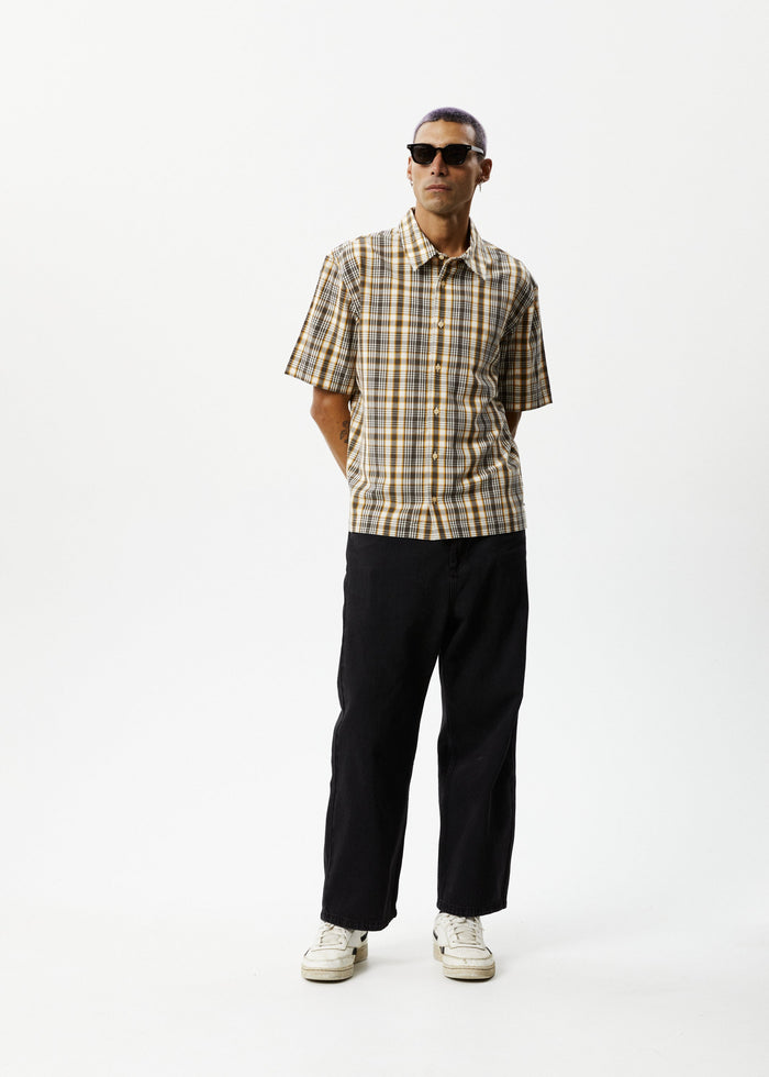 AFENDS Mens Check Out - Short Sleeve Shirt - Moonbeam Check - Streetwear - Sustainable Fashion