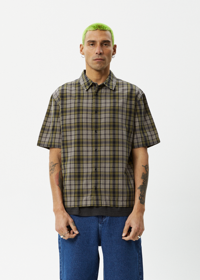 Afends Mens Check Out -  Short Sleeve Shirt - Military Check - Streetwear - Sustainable Fashion