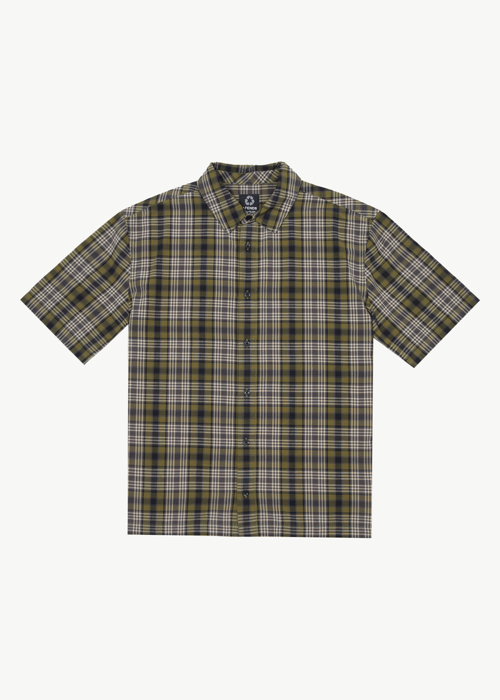Afends Mens Check Out -  Short Sleeve Shirt - Military Check - Streetwear - Sustainable Fashion