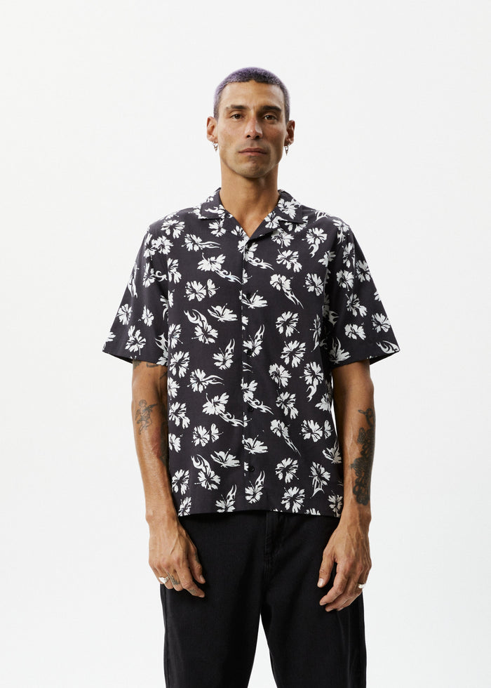 Afends Mens Hibiscus -  Cuban Shirt - Black - Streetwear - Sustainable Fashion