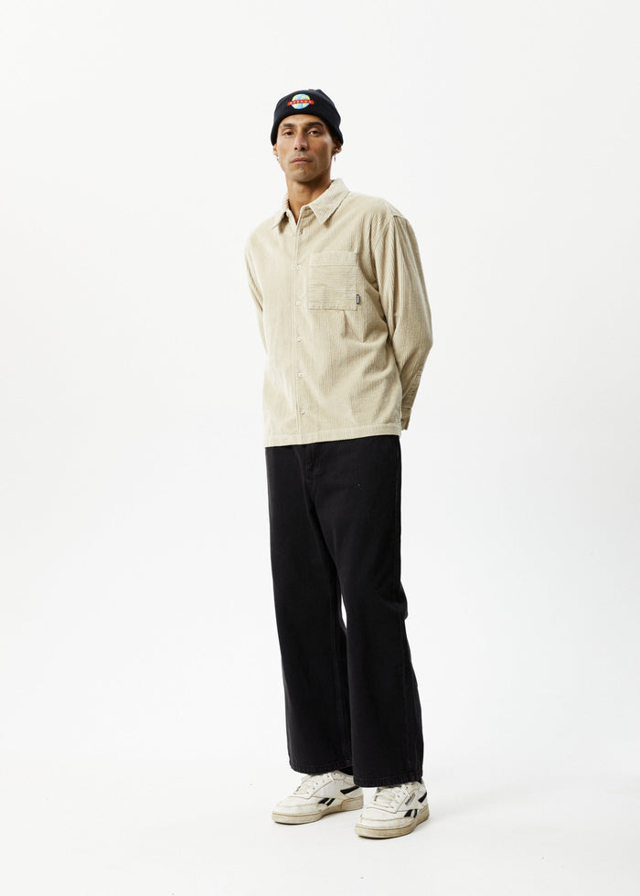 Afends Mens Paradise -  Corduroy Long Sleeve Shirt - Dark Ecru - Streetwear - Sustainable Fashion