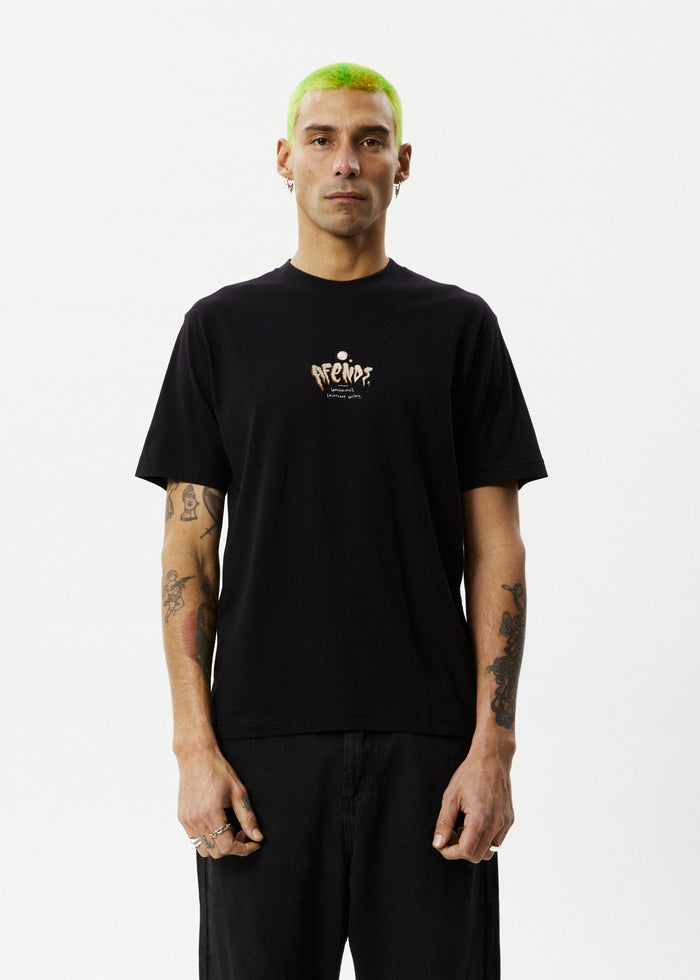 AFENDS Mens Enjoyment - Retro Fit Tee - Black - Streetwear - Sustainable Fashion