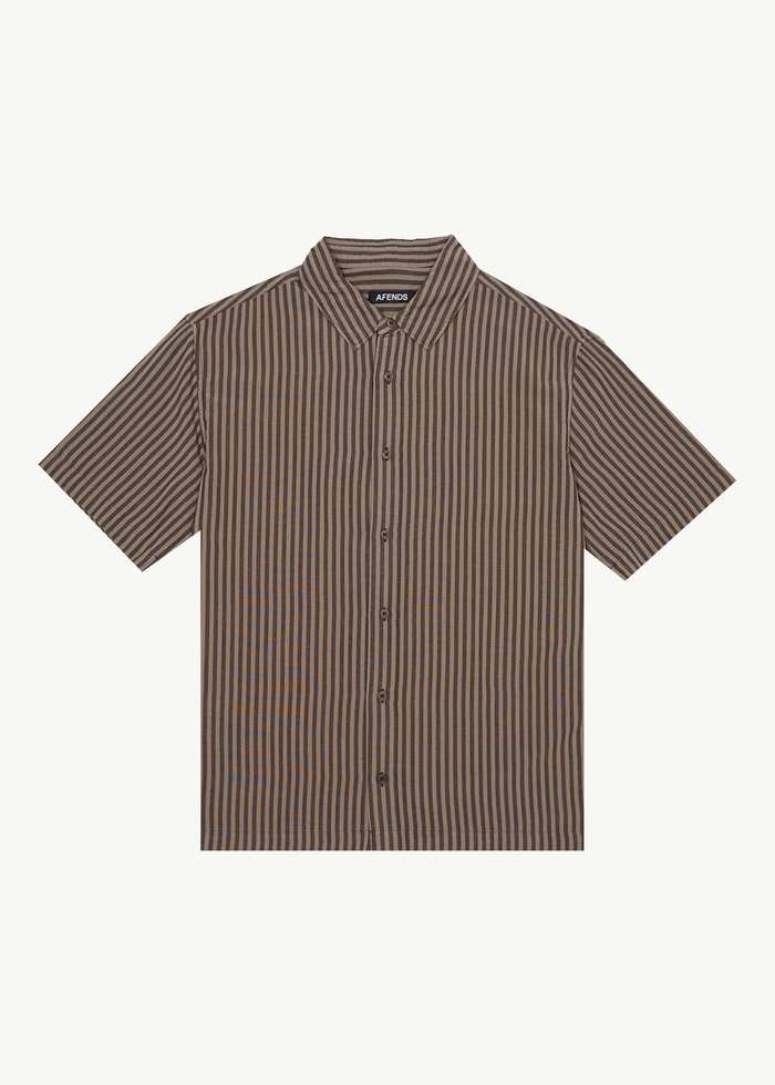 Afends Mens Space - Short Sleeve Shirt - Coffee Stripe - Streetwear - Sustainable Fashion