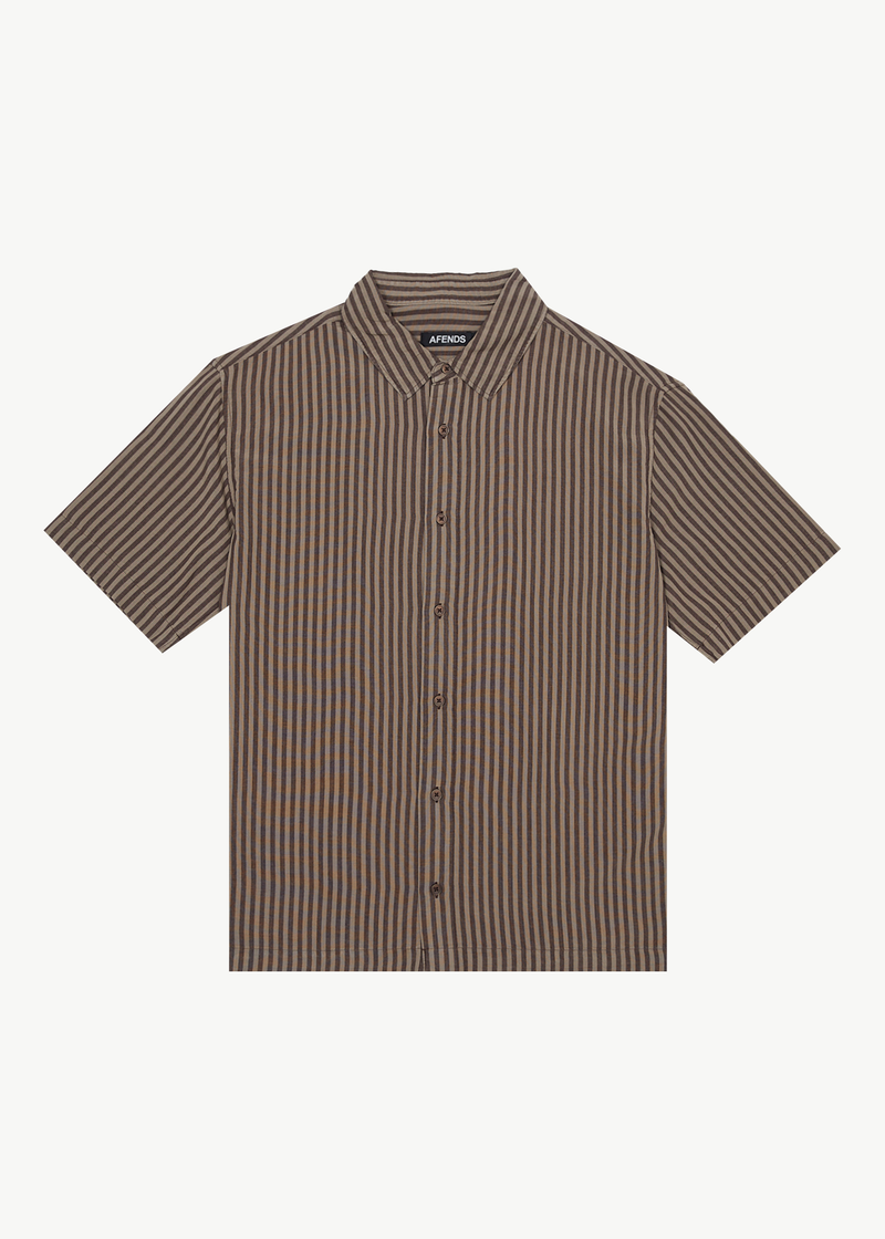 Afends Mens Space - Short Sleeve Shirt - Coffee Stripe