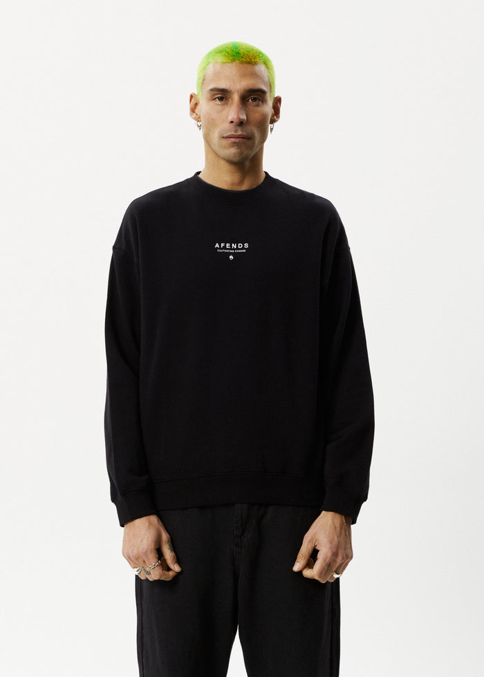 Afends Mens Space - Crew Neck - Black - Streetwear - Sustainable Fashion