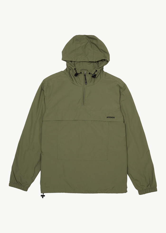 Afends Mens System - Water Resistant Spray Anorak Jacket - Military - Streetwear - Sustainable Fashion
