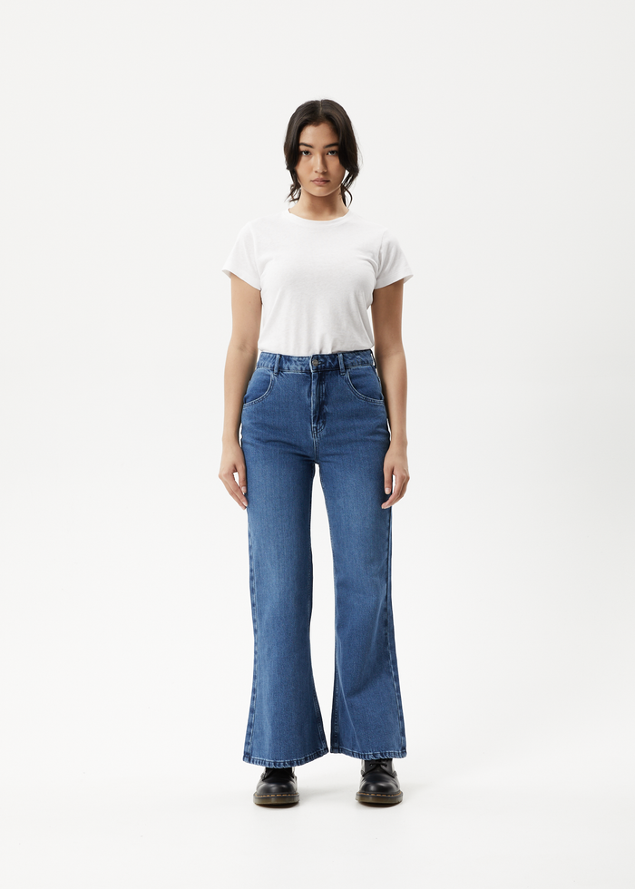 Afends Womens Marsha - Hemp Denim Slim Flared Jeans - Authentic Blue - Streetwear - Sustainable Fashion