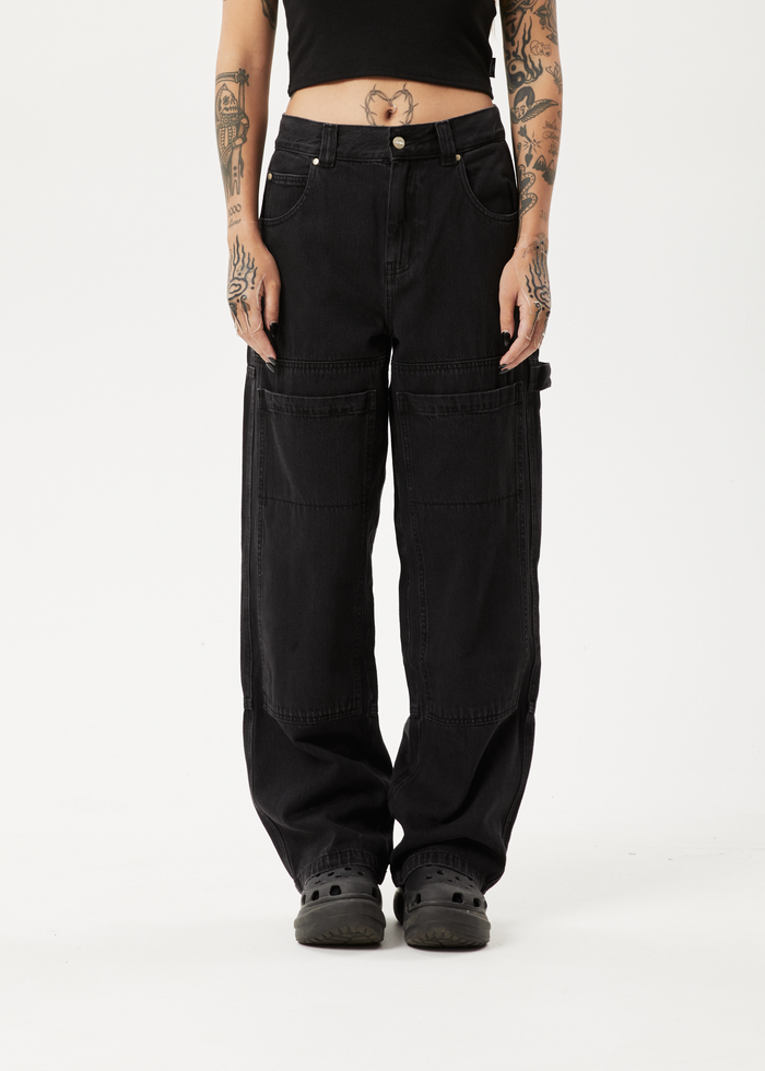 Afends Womens Moss - Organic Denim Carpenter Jeans - Washed Black - Streetwear - Sustainable Fashion