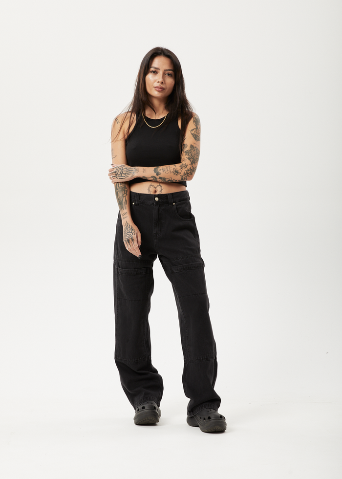 Afends Womens Moss - Organic Denim Carpenter Jeans - Washed Black - Streetwear - Sustainable Fashion