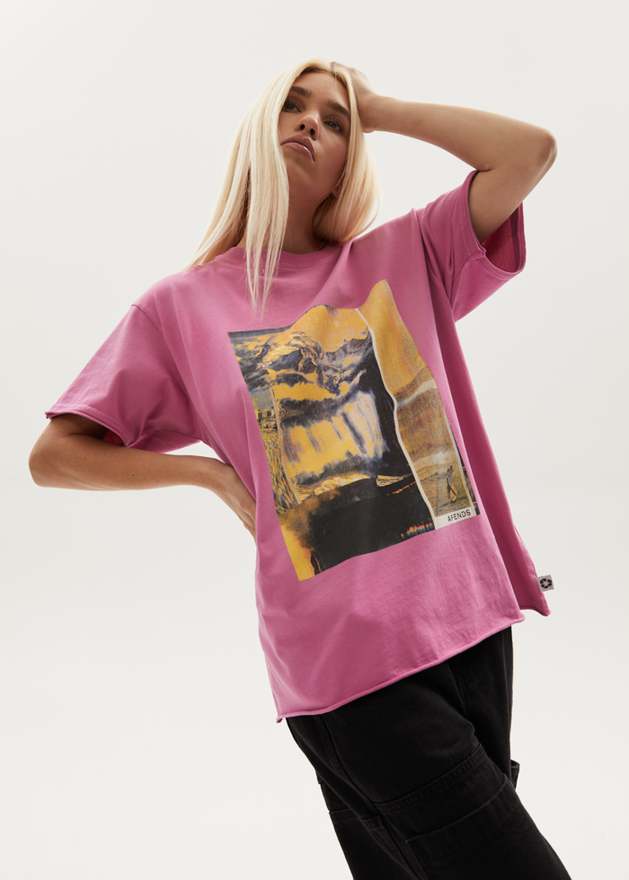 Afends Womens Boulevard - Recycled Oversized Graphic T-Shirt - Worn Bubblegum - Streetwear - Sustainable Fashion
