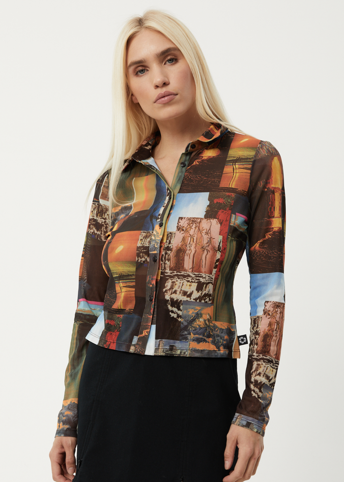 Afends Womens Boulevard - Recycled Sheer Long Sleeve Top - Multi - Streetwear - Sustainable Fashion