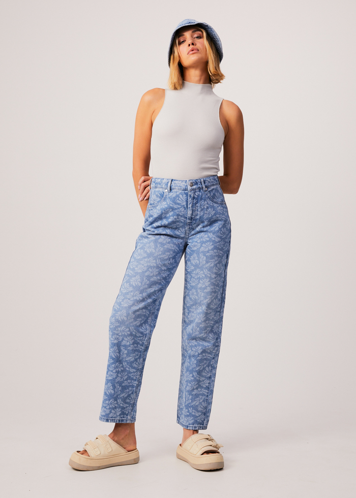 Afends Womens Shelby Long - Hemp Denim Floral Wide Leg Jeans - Floral Blue - Streetwear - Sustainable Fashion