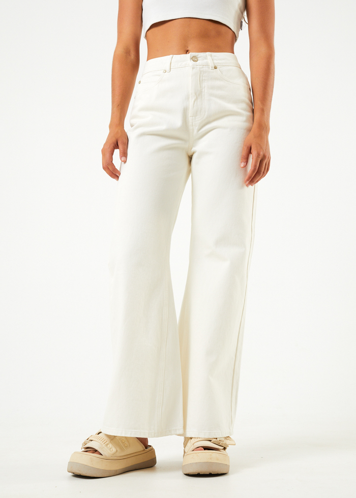 Afends Womens Gigi - Organic Denim Flared Leg Jeans  - Off White - Streetwear - Sustainable Fashion