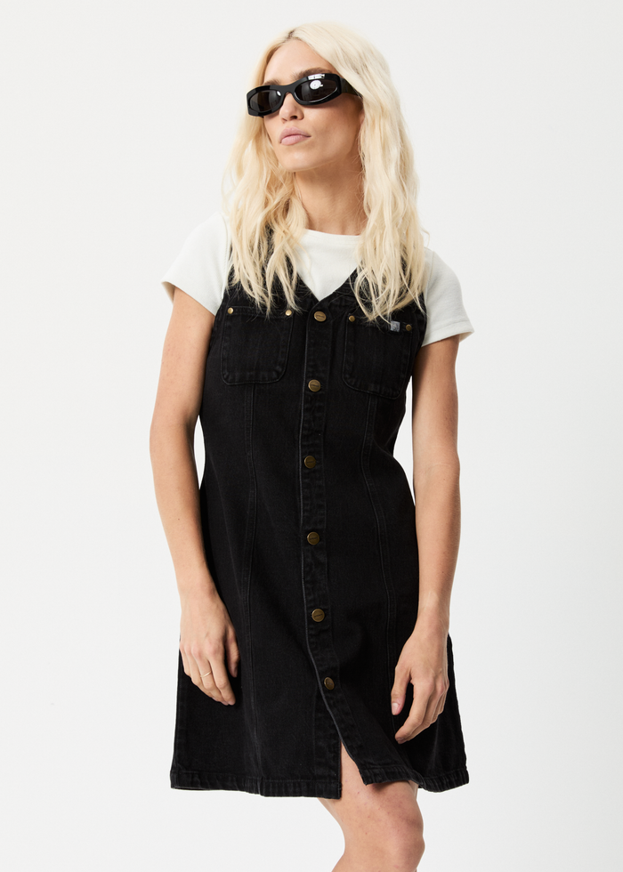 Afends Womens Kaia - Organic Denim Mini Dress - Washed Black - Streetwear - Sustainable Fashion