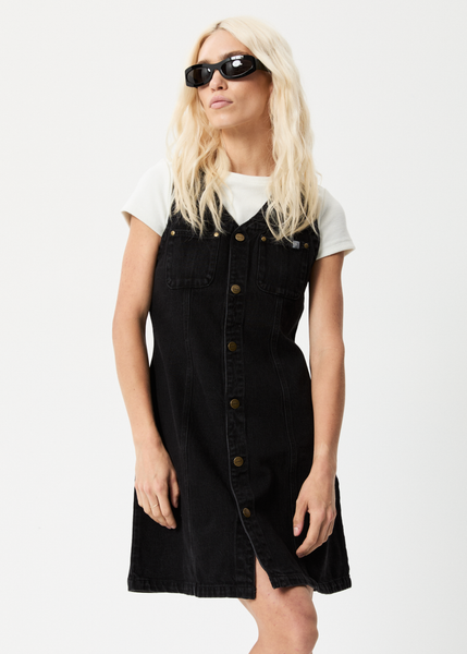 Kaia - Women's Organic Denim Mini Dress - Washed Black - Afends US.