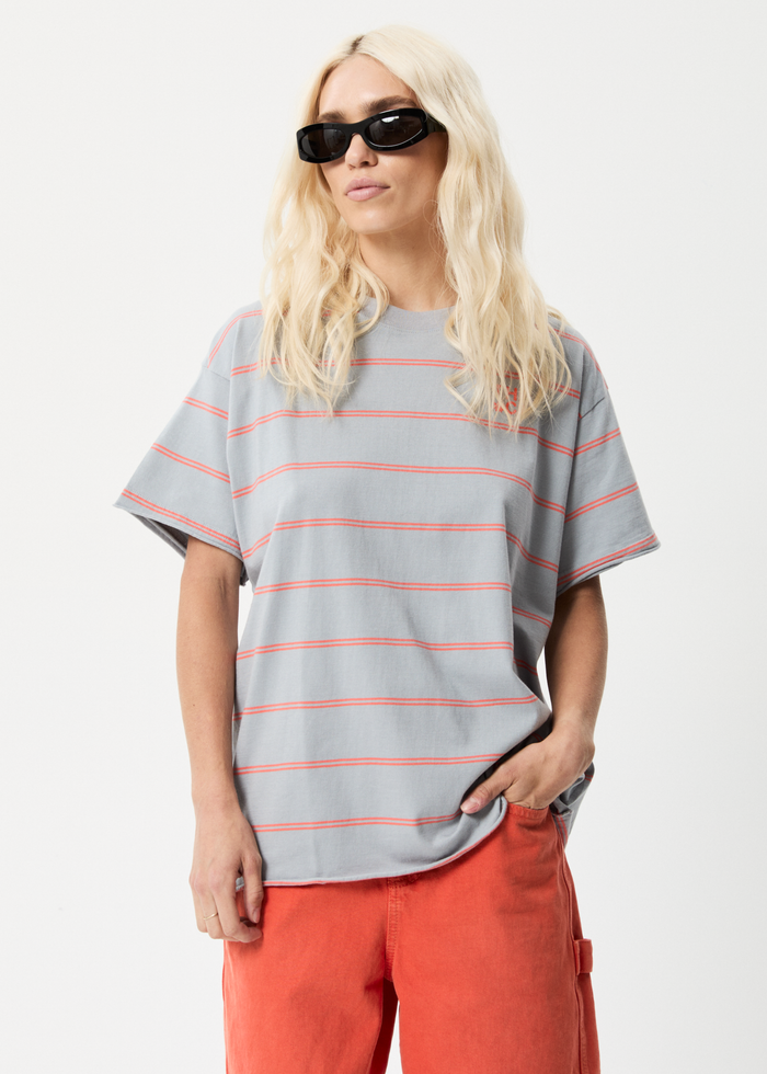 Afends Womens Interlude - Recycled Striped Oversized T-Shirt - Grey - Streetwear - Sustainable Fashion