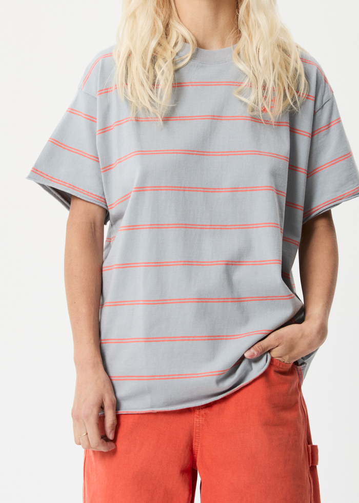 Afends Womens Interlude - Recycled Striped Oversized T-Shirt - Grey - Streetwear - Sustainable Fashion