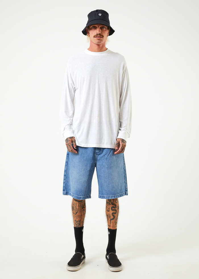 Afends Mens Lil C - Hemp Denim Baggy Shorts - Worn Blue - Streetwear - Sustainable Fashion