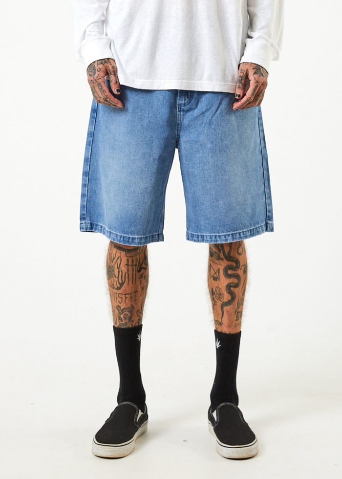Afends Mens Lil C - Hemp Denim Baggy Shorts - Worn Blue - Streetwear - Sustainable Fashion