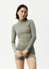 Afends Womens Iconic - Hemp Ribbed Long Sleeve Top - Olive - Afends womens iconic   hemp ribbed long sleeve top   olive   streetwear   sustainable fashion