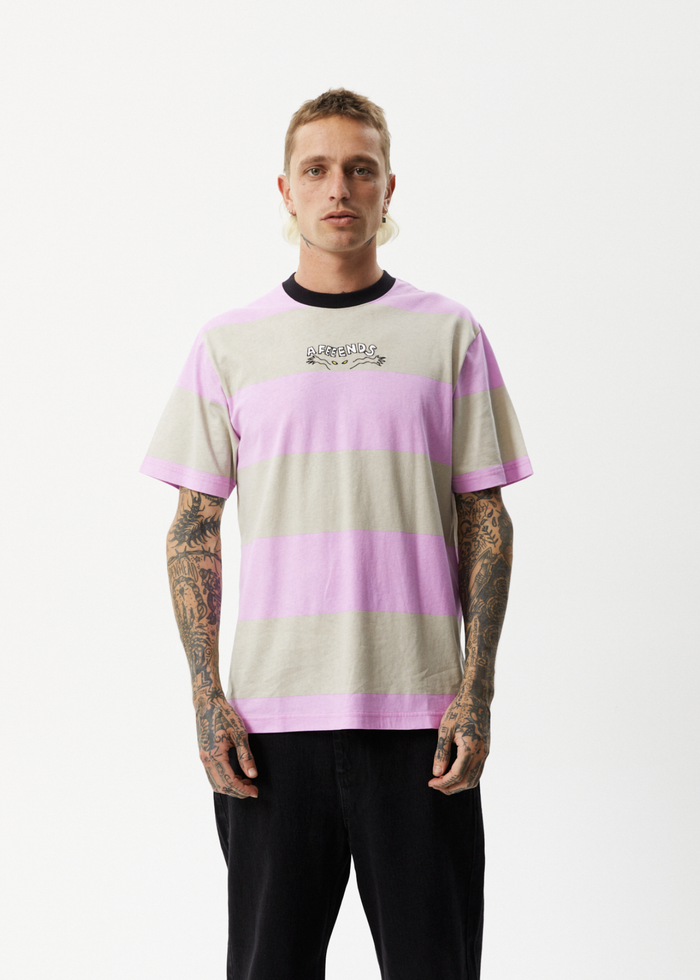 Afends Mens Space - Striped Retro Logo T-Shirt - Candy Stripe - Streetwear - Sustainable Fashion