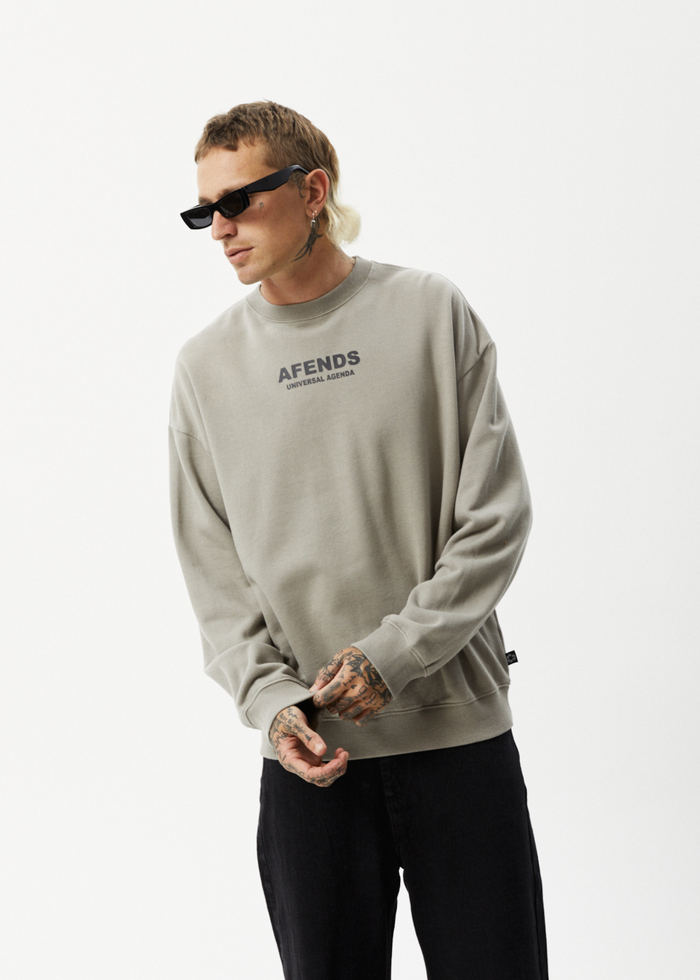 Afends Mens Universal - Crew Neck Jumper - Olive - Streetwear - Sustainable Fashion