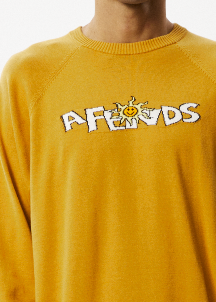Afends Mens Farming - Knitted Crew Neck Jumper - Mustard - Streetwear - Sustainable Fashion
