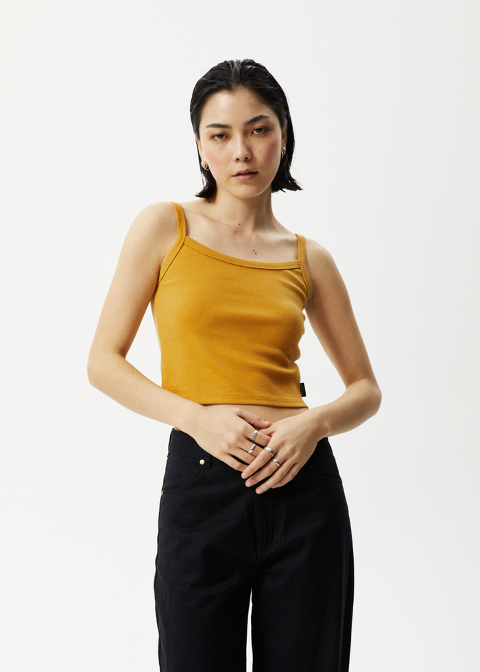 Afends Womens Taylor - Hemp Ribbed Singlet - Mustard - Streetwear - Sustainable Fashion
