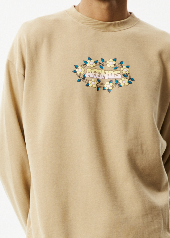 Afends Mens Bloom - Recycled Crew Neck Jumper - Tan - Streetwear - Sustainable Fashion