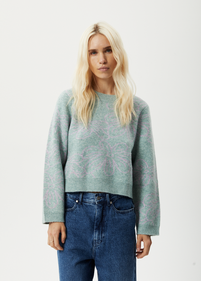 Afends Womens Elliot - Knitted Crew Neck Jumper - Pistachio - Streetwear - Sustainable Fashion