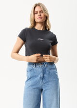 Afends Womens Harlow - Recycled Ribbed Baby T-Shirt - Charcoal - Afends womens harlow   recycled ribbed baby t shirt   charcoal   streetwear   sustainable fashion