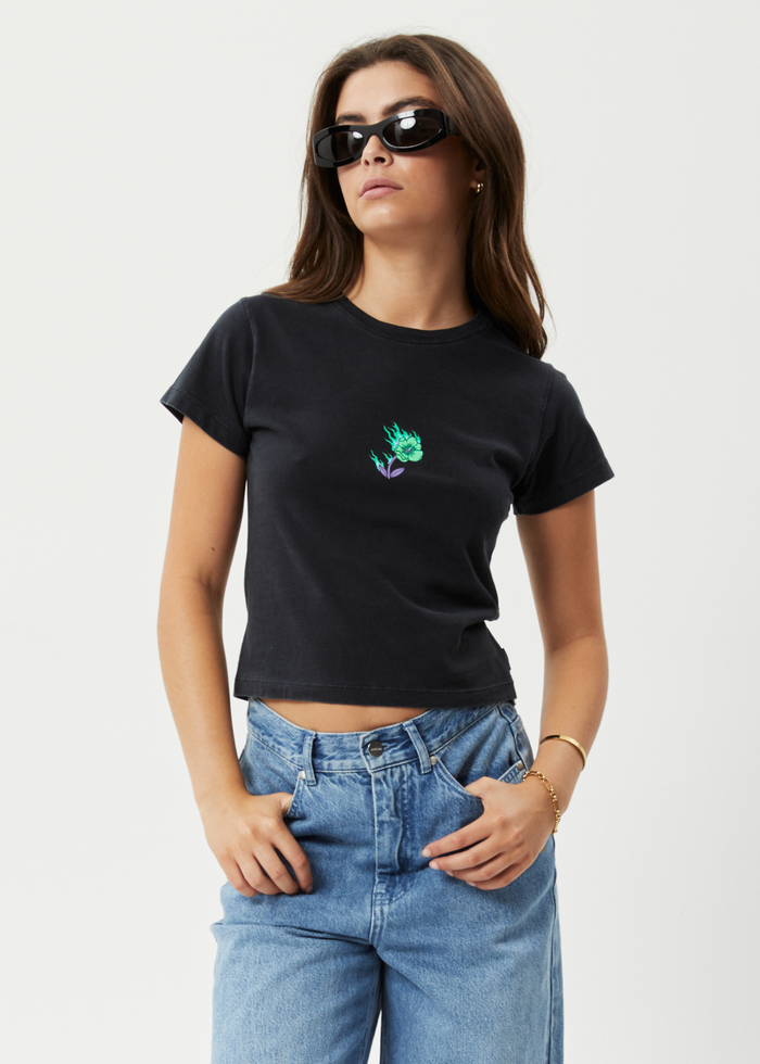Afends Womens Create Not Destroy - Recycled Baby T-Shirt - Washed Black - Streetwear - Sustainable Fashion