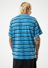 Afends Mens Warped - Recycled Retro Striped T-Shirt- Dark Teal - Afends mens warped   recycled retro striped t shirt  dark teal   streetwear   sustainable fashion