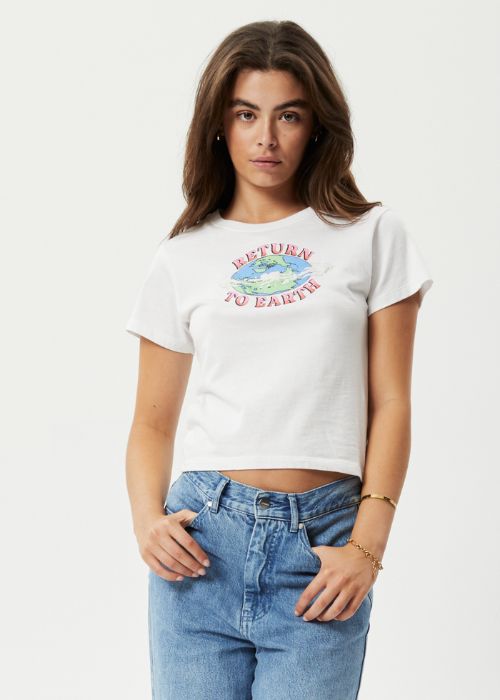 Afends Womens Return To Earth - Recycled Baby T-Shirt - White - Streetwear - Sustainable Fashion