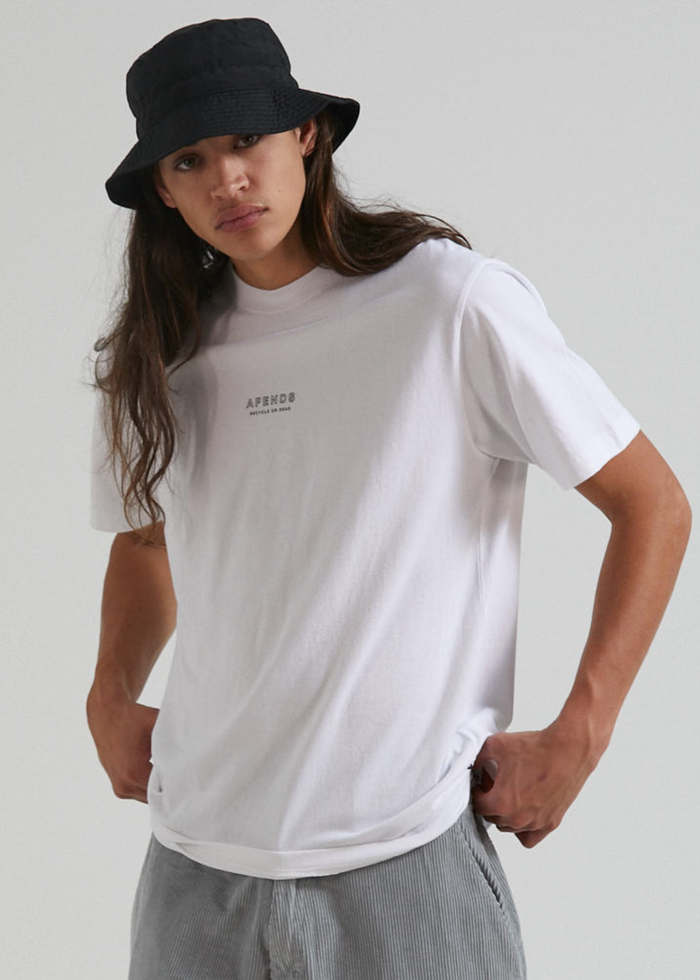 Afends Mens Credits - Recycled Retro T-Shirt - White - Streetwear - Sustainable Fashion