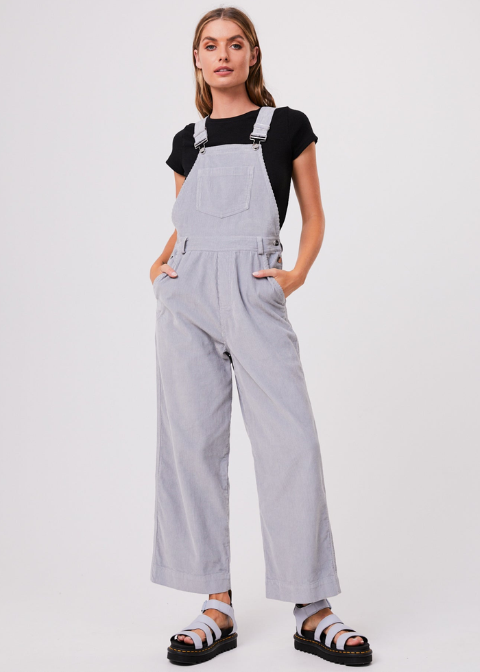 Afends Womens Lucie Attention - Organic Corduroy Overalls - Grey - Streetwear - Sustainable Fashion
