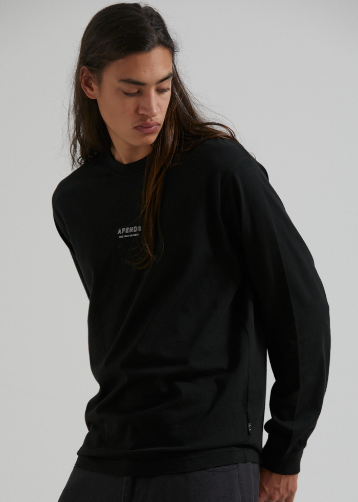 Afends Mens Credits - Recycled Long Sleeve T-Shirt - Black - Streetwear - Sustainable Fashion