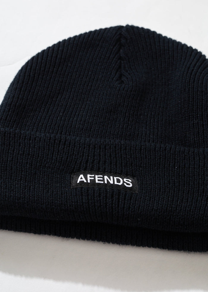 AFENDS Unisex Home Town - Recycled Knit Beanie - Black - Streetwear - Sustainable Fashion