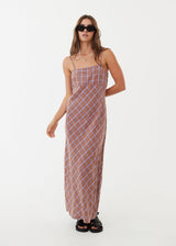 Afends Womens Colby - Hemp Check Maxi Dress - Plum - Afends womens colby   hemp check maxi dress   plum   streetwear   sustainable fashion