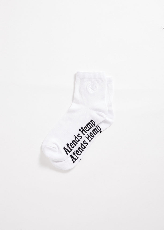 Afends Unisex Happy Hemp - Ankle Socks One Pack - White / White - Streetwear - Sustainable Fashion
