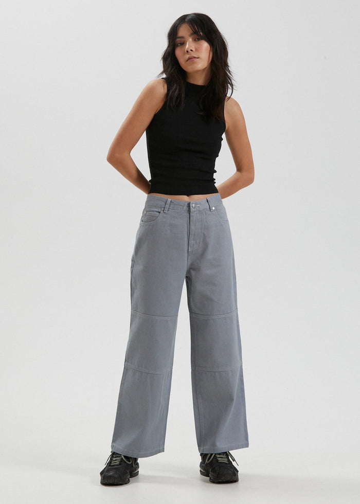 Afends Womens Kendall - Hemp Canvas Panelled Low Rise Pants - Shadow - Streetwear - Sustainable Fashion