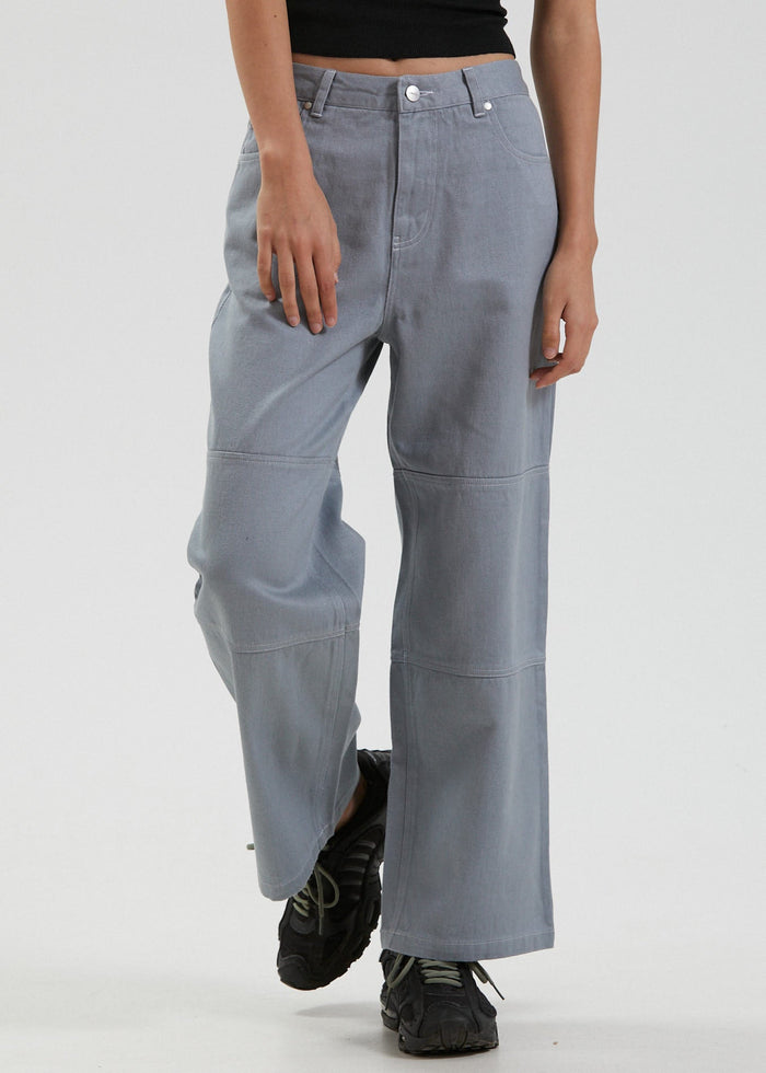 Afends Womens Kendall - Hemp Canvas Panelled Low Rise Pants - Shadow - Streetwear - Sustainable Fashion