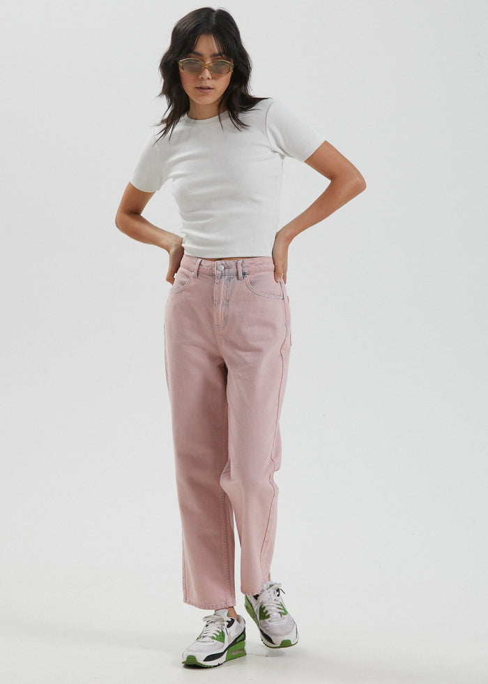 Afends Womens Shelby - Hemp Washed Denim Wide Leg Jeans - Vintage Pink - Streetwear - Sustainable Fashion