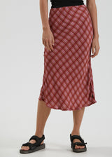 Afends Womens Janey - Recycled Midi Skirt - Red - Afends womens janey   recycled midi skirt   red   streetwear   sustainable fashion
