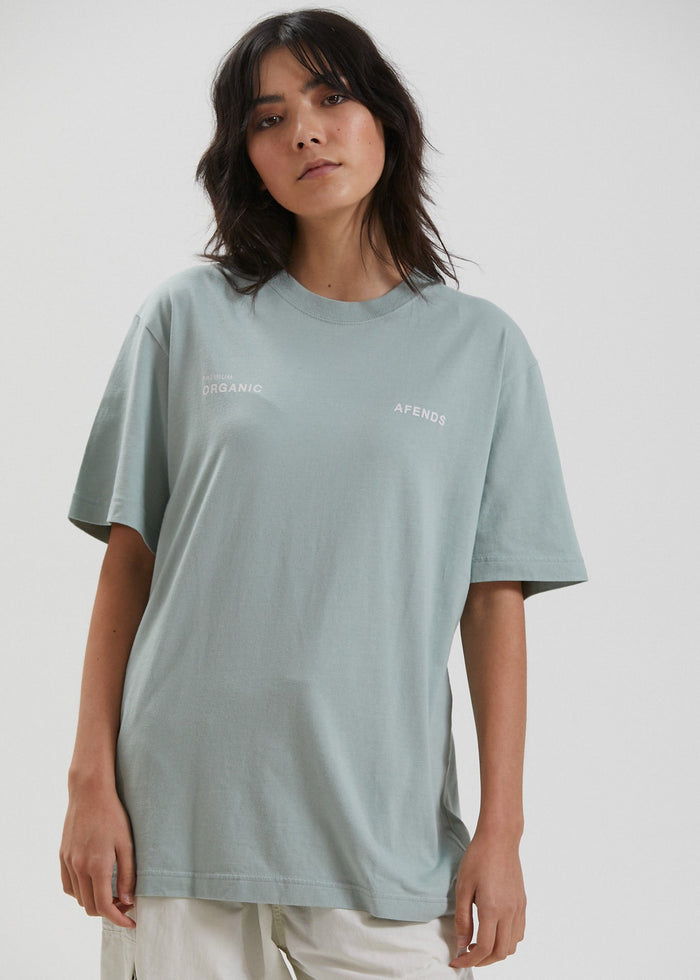 Afends Unisex Boundary - Unisex Organic Retro Fit T-Shirt - Smoke Green - Streetwear - Sustainable Fashion