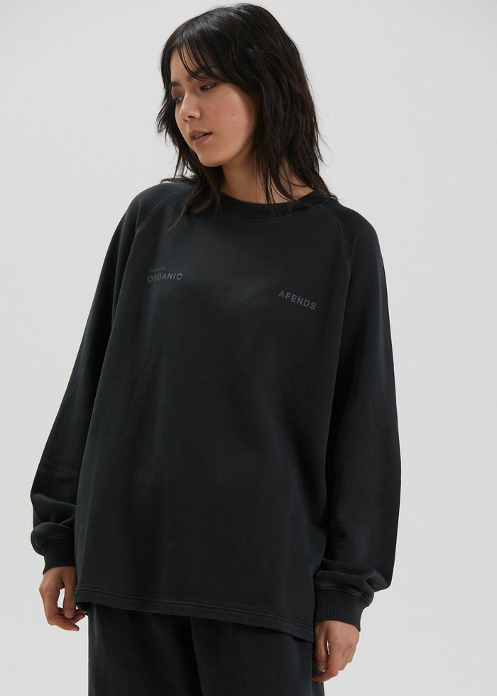 Afends Unisex Boundary - Unisex Organic Crew Neck Jumper - Faded Black - Streetwear - Sustainable Fashion