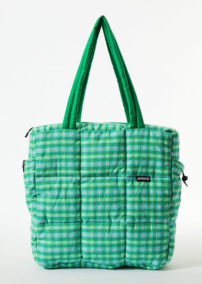 Afends Unisex Tully - Hemp Check Puffer Bag - Forest Check - Streetwear - Sustainable Fashion