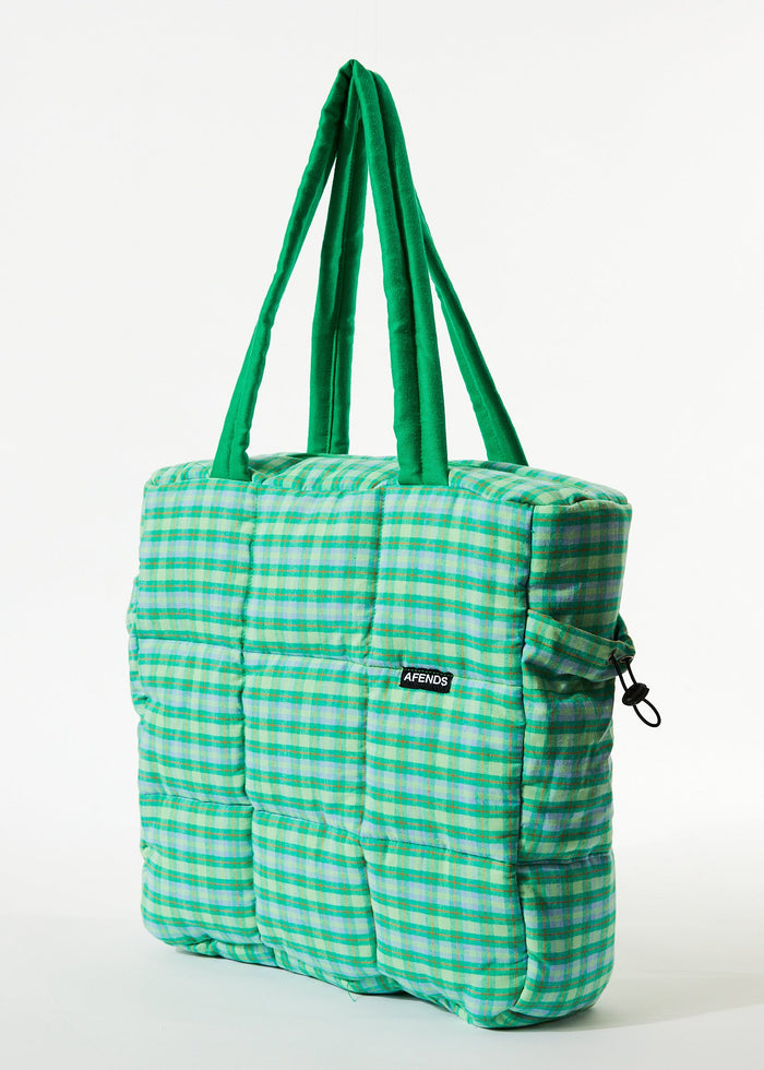 Afends Unisex Tully - Hemp Check Puffer Bag - Forest Check - Streetwear - Sustainable Fashion